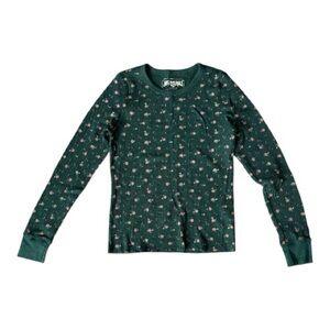 American Eagle Green Floral Waffle Knit Thermal Top Size S